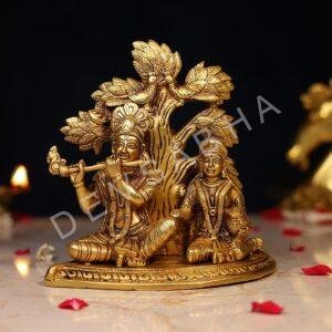 Brass Radha Krishna Idol Sitting Under Kalpavriksha Tree Height 7 Inch