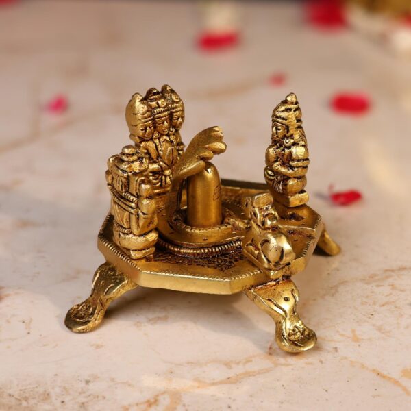 Brass Shiva Linga with Ganesh, Kartikeya & Parvati Height 2.6 Inch