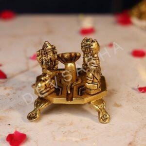 Brass Shiva Linga with Ganesh, Kartikeya & Parvati Height 2.6 Inch