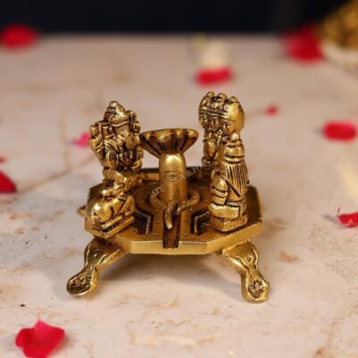Brass Shiva Linga with Ganesh, Kartikeya & Parvati Height 2.6 Inch