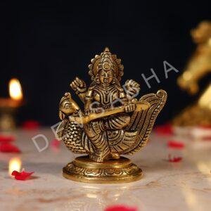 Brass Goddess Saraswati Idol – 4.5 Inch