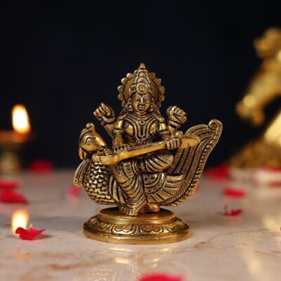 Brass Goddess Saraswati Idol – 4.5 Inch