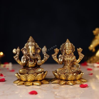 Brass Ganesh Laxmi Pair Height 5 Inch