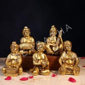 Brass Farmer Musician Set Idol Height 5 Inch