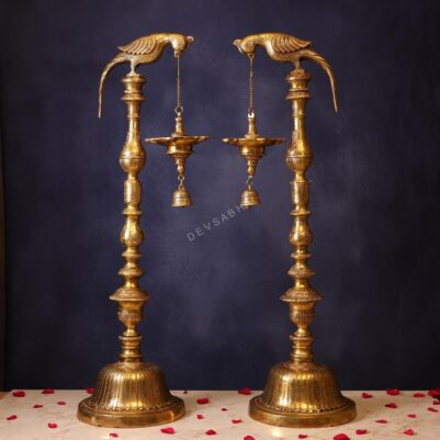 Large Size Brass Parrot Lamp Pair Height 38.5 Inch