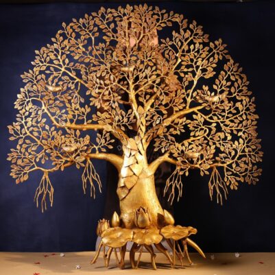 Large Brass Bodhi Tree of Life with Roots Wall Hanging – 50 Inch Decorative Art