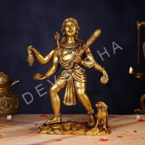 Brass Bhairav Baba Idol – 15 Inch Pure Handcrafted Murti for Pooja