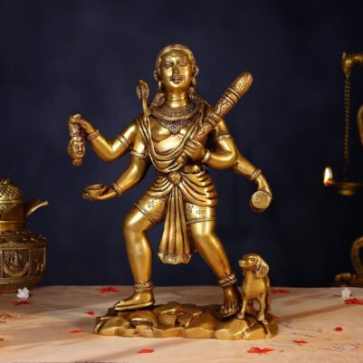 Brass Bhairav Baba Idol – 15 Inch Pure Handcrafted Murti for Pooja