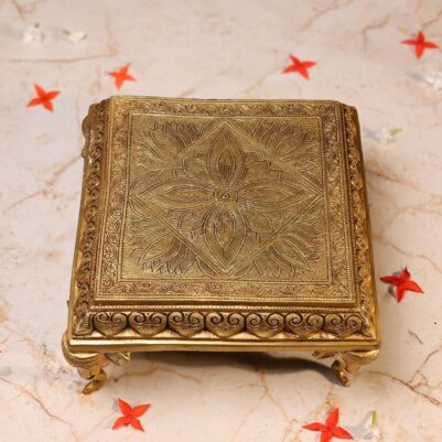 Brass Stool with Elephant Stand – 5 Inch Pure Handcrafted Pooja Chowki