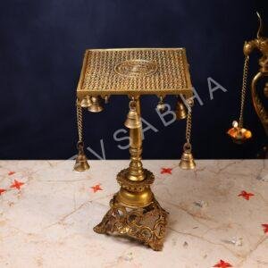 Large Brass Chowki with Bell – 15 Inch Pure Handcrafted Pooja Stool