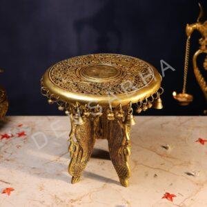 Elegant Brass Stool – 11.5 Inch Pure Handcrafted Pooja Chowki