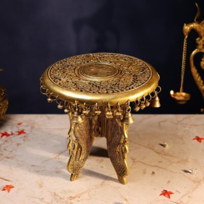 Elegant Brass Stool – 11.5 Inch Pure Handcrafted Pooja Chowki