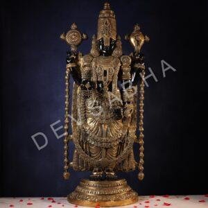 Large Brass Black Colour Tirupati Balaji Idol – 48 Inches – Grand Lord Venkateswara Statue for Temple