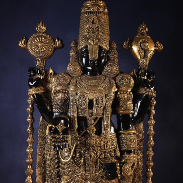 Large Brass Black Colour Tirupati Balaji Idol – 48 Inches – Grand Lord Venkateswara Statue for Temple