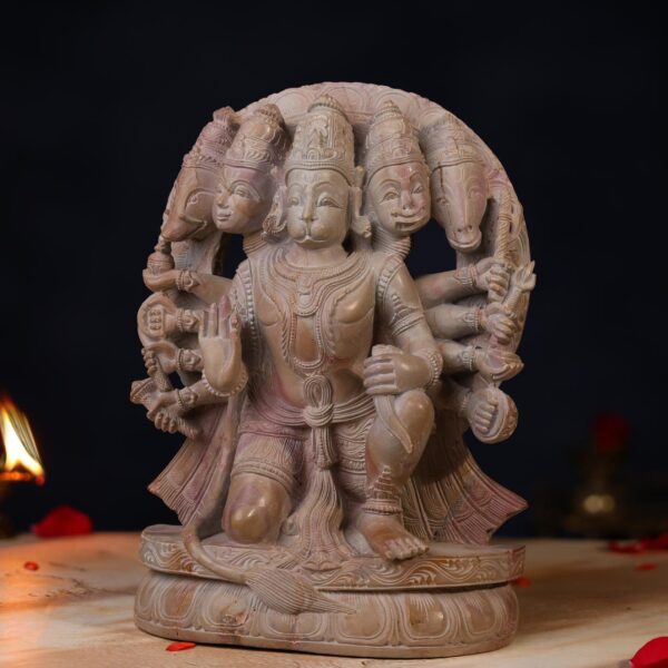 Pink Stone Panchmukhi Hanuman Idol – 10 Inch Handcrafted Murti