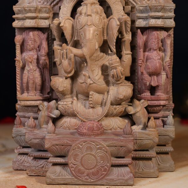 Stone Ganesh Idol on Singhasan – 12 Inch Handcrafted Murti for Pooja