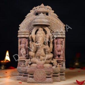 Stone Ganesh Idol on Singhasan – 12 Inch Handcrafted Murti for Pooja