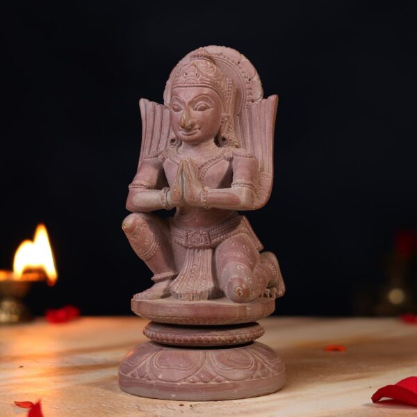 Pink Stone Garuda Statue – 8 Inch Handcrafted Murti