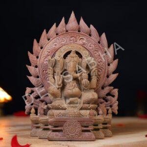 Pink Stone Ganesha Idol Sitting on Throne 8 Inch Handcrafted Murti for Pooja