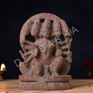 Pink Stone Panchmukhi Hanuman Idol – 8 Inch Handcrafted Murti for Pooja
