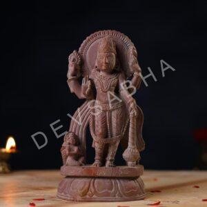 Pink Stone Standing Vishnu Idol – 8 Inch Handcrafted Murti