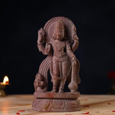 Pink Stone Standing Vishnu Idol – 8 Inch Handcrafted Murti
