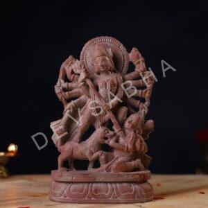 Pink Stone Durga Mata Idol – 8 Inch Handcrafted Murti