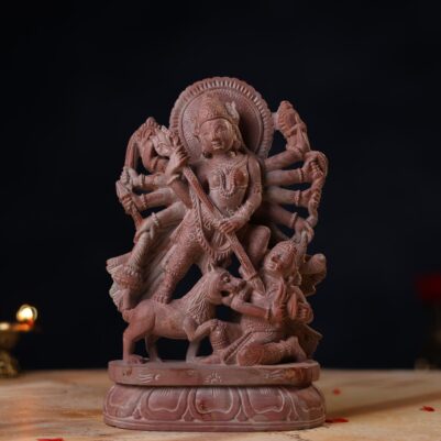 Pink Stone Durga Mata Idol – 8 Inch Handcrafted Murti