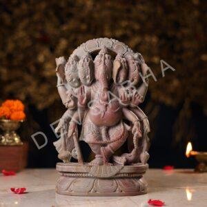 Pink Stone Panchmukhi Ganesh Idol – 10 Inch Handcrafted Murti