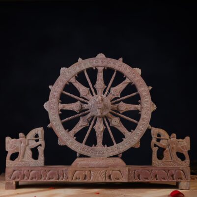 Pink Stone Konark Chakra – 15 Inch Handcrafted Sun Temple Wheel