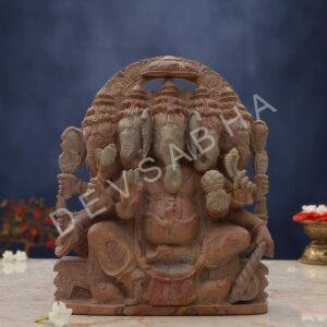 Pink Stone Panchmukhi Ganesh Idol – 8 Inch Handcrafted Murti