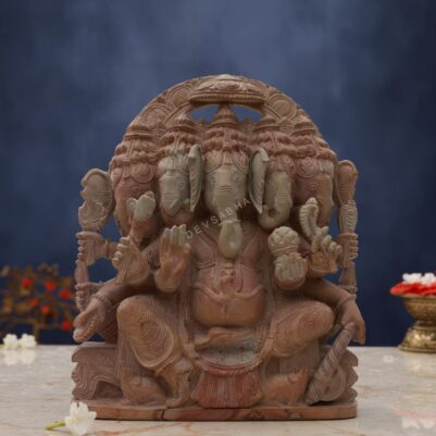 Pink Stone Panchmukhi Ganesh Idol – 8 Inch Handcrafted Murti