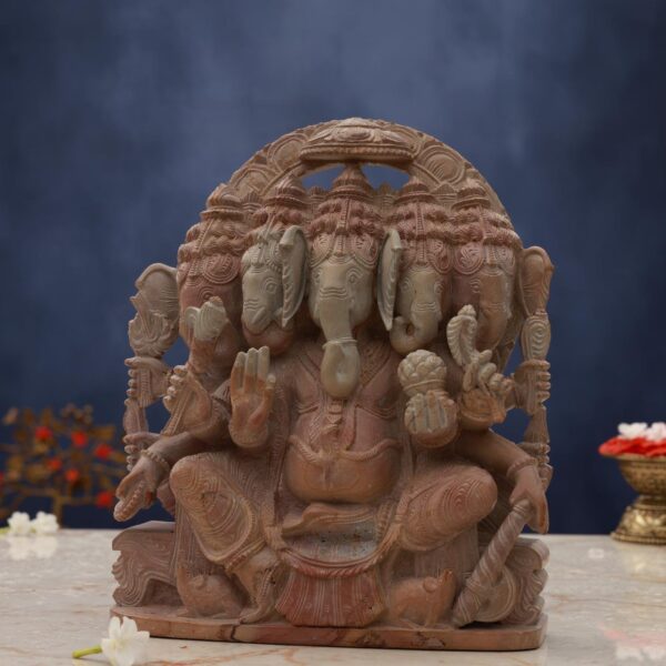 Pink Stone Panchmukhi Ganesh Idol – 8 Inch Handcrafted Murti