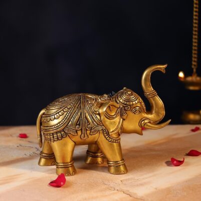 Elegant Brass Elephant – 6.5 Inch Handcrafted Decorative Statue