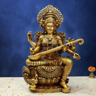 Large Brass Saraswati Idol – 24 Inches – Divine Maa Saraswati Statue