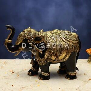 Brass Black Colour Elephant Statue – 12 Inches – Elegant Handcrafted Décor for Home & Office