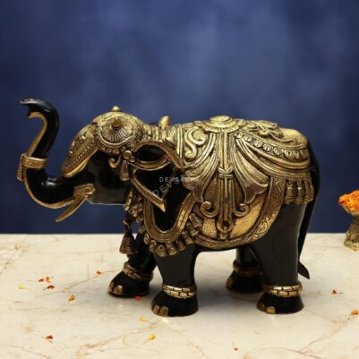 Brass Black Colour Elephant Statue – 12 Inches – Elegant Handcrafted Décor for Home & Office