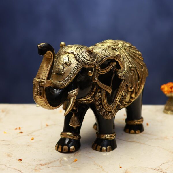Brass Black Colour Elephant Pair Statue – 12 Inches – Elegant Handcrafted Décor for Home & Office