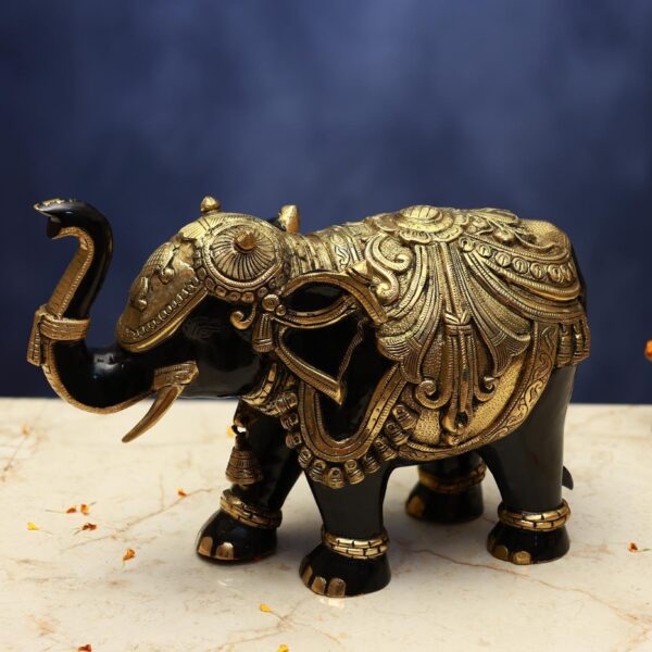 Brass Black Colour Elephant Statue – 12 Inches – Elegant Handcrafted Décor for Home & Office