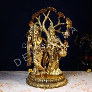 Brass Radha Krishna Idol Under Kadamb Tree – 21 Inches – Divine Handcrafted Murti for Home & Temple