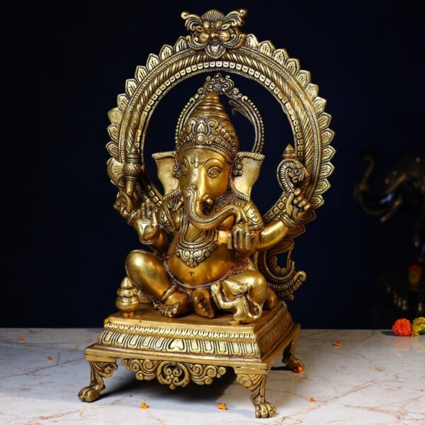 Brass Ganesh Idol – 19.5 Inches – Divine Lord Ganesha Murti