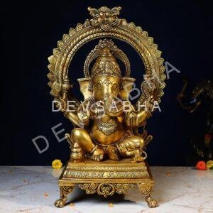 Brass Ganesh Idol – 19.5 Inches – Divine Lord Ganesha Murti