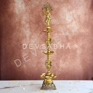 Brass Tall Krishna Lamp – 36.5 Inches – Majestic Handcrafted Diya for Home & Temple Décor