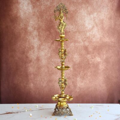 Brass Tall Krishna Lamp – 36.5 Inches – Majestic Handcrafted Diya for Home & Temple Décor