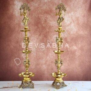 Brass Krishna Lamp Pair – 36.5 Inches – Grand Handcrafted Diya Set