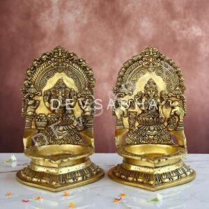 Brass Ganesh Laxmi Lamp Pair – 10.5 Inches – Divine Diya for Home & Temple Décor