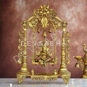 Brass Jhula Ganesh Idol – 25.5 Inches – Divine Lord Ganesha Statue for Home & Temple
