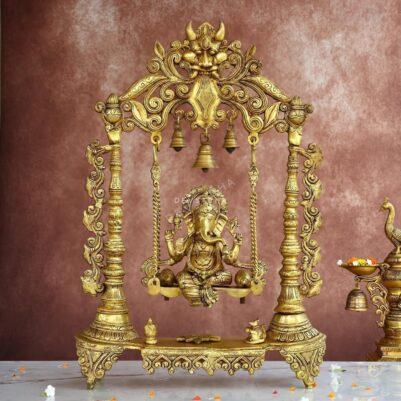 Brass Jhula Ganesh Idol – 25.5 Inches – Divine Lord Ganesha Statue for Home & Temple