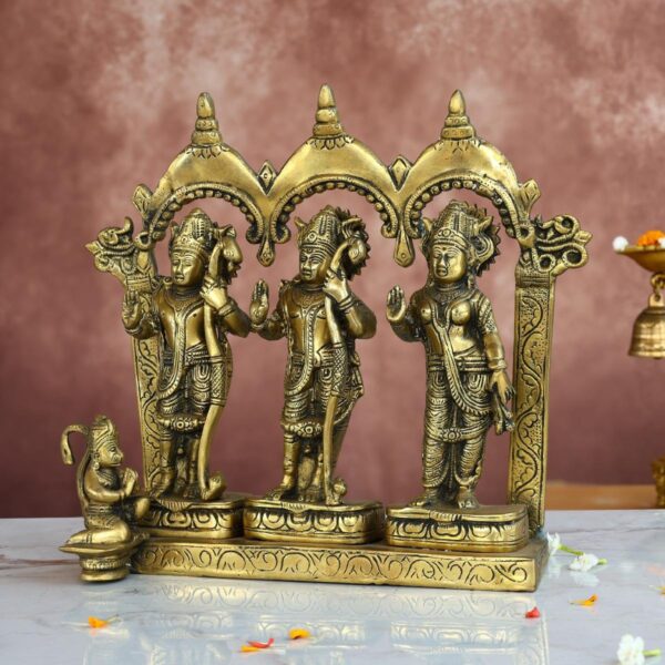 Antique Brass Ram Darbar Idol – 11.5 Inches – Divine Ram Parivar Statue for Home & Temple