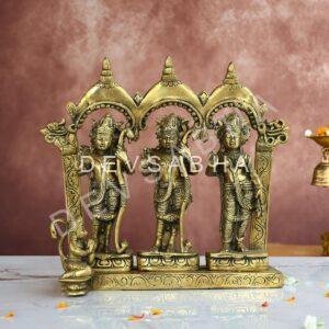 Antique Brass Ram Darbar Idol – 11.5 Inches – Divine Ram Parivar Statue for Home & Temple